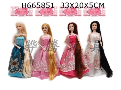 H665851 - High end 11.5-inch full body 9-joint wedding dress Barbie with earrings 4 mixed outfits