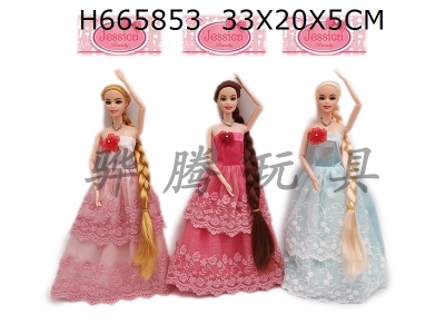 H665853 - High end 11.5-inch full body 9-joint wedding dress Barbie with earrings 3 mixed outfits