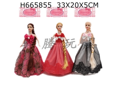 H665855 - High end 11.5-inch full body live hand wedding dress, Barbie with necklace, 3 mixed outfits