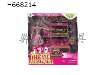 H668214 - High end 11.5-inch full body living hand fashion short skirt Barbie with fruit stall accessories