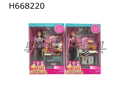 H668220 - High end 11.5-inch solid movable hand sewing machine themed Barbie with hanger and blister accessories, mixed with 2 options