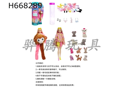 H668289 - High end surprise 11.5-inch 12 joint solid rainbow monkey cute pet Barbie with 1 set of animal plush fashion clothes. With hair clips, handbags, shoes. Four accessories for the necklace. Also bring a