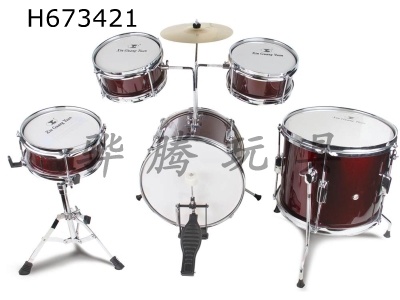 H673421 - Wine red plated alloy jazz drum set with 5 drums and chairs