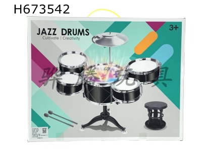 H673542 - Musical instrument (drum set) Jazz drum set 5 drums lighting music+double-sided chair