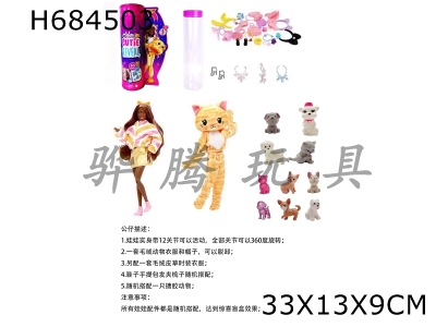 H684503 - High end surprise 11.5-inch 12 joint solid cat cute pet Barbie with 1 set of animal plush fashion clothes. With hair clips, handbags, shoes. Four accessories for the necklace. Also bring a random smal