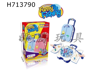H713790 - Puzzle Cartoon Travel Trolley Box Electric Fishing Plate Desktop Interactive Game Blue