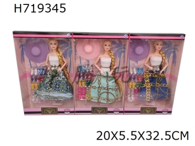 H719345 - 11.5-inch 9-joint evening gown theme Barbie with shoe vacuum set, three mixed outfits