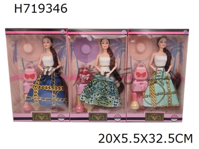 H719346 - 11.5 inch 9-joint evening dress theme Barbie with handbag, camera, flashlight, perfume bottle blister suit