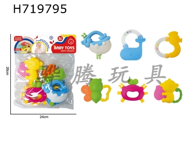 H719795 - 6-piece cartoon puzzle soothing baby gum toy set