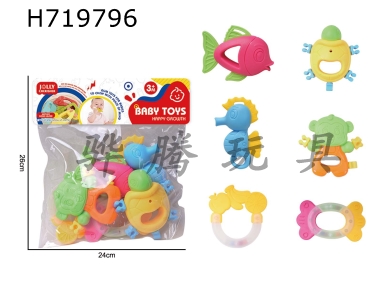 H719796 - 6-piece cartoon puzzle soothing baby gum toy set