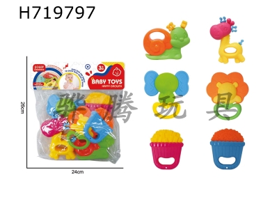 H719797 - 6-piece cartoon puzzle soothing baby gum toy set