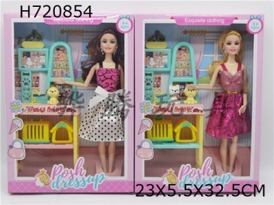 H720854 - High end fashion 11.5-inch 9-joint solid body fashion Barbie with dog dressing table