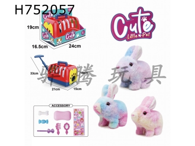 H752057 - Electric Plush Colorful Walking Rabbit+Display Box Pulling Cage+Accessories