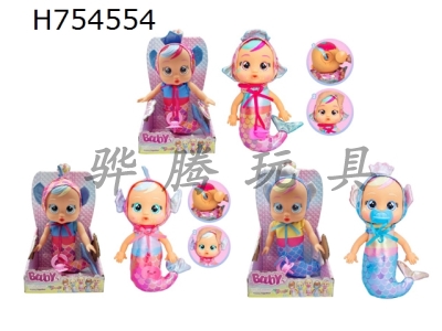 H754554 - High end 1:1 12 inch silicone head, silicone hand, cotton velvet body with real tears. Metal sleepwear mermaid crying doll with four tone music cry Babies Tutti Fritti with tear function, with pacifie