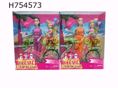 H754573 - New 11.5-inch solid 11 joint fashion Barbie with bicycle, 3-inch child, balloon accessories 2 mixed styles