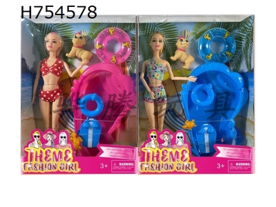 H754578 - New 11.5-inch solid 11 joint summer swimsuit Barbie with swim ring and pet dog accessories 2 mixed styles