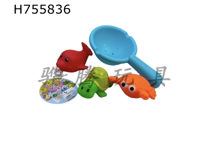 H755836 - 3 bathroom water splashing glue coated animals with fish fishing