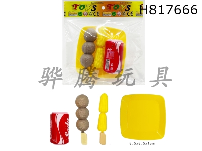 H817666 - Beef balls on plate, corn string, coke 4pcs