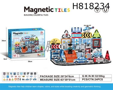 H818234 - 7.5cm Police Series Magnetic Piece 44pcs Puzzle DIY Assembly Color Window Magnetic Block Magnetic Puzzle